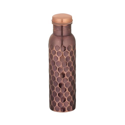 Pure Copper Water Bottle - 32 oz - Indian Handmade Ayurveda Healing Benefit Drinking Water Bottle for Travel, Hiking, Gym, Office, Outdoor - Antique Finish