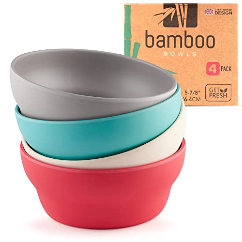 GET FRESH Bamboo Bowls 4 Pack, Bamboo Fiber Dinnerware Set, Non-toxic Bamboo Dinnerware Multiple Colors, Bamboo Fiber Bowls for Healthy Dining