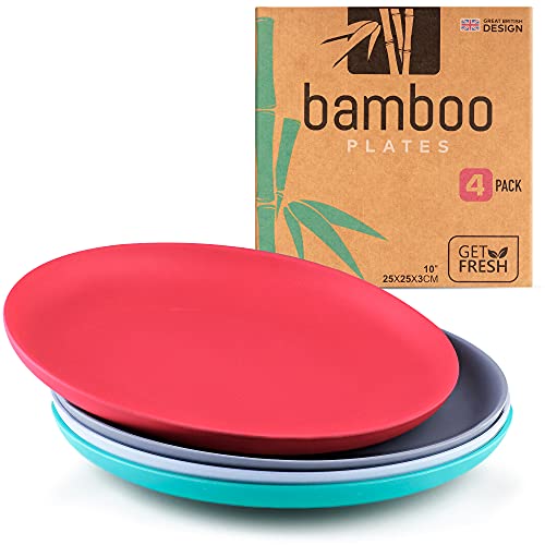 GET FRESH Bamboo Plates 4 Pack, Bamboo Dinnerware, Bamboo Fiber Dinnerware Set Multiple Colors, Bamboo Fiber Plates for Healthy Dining