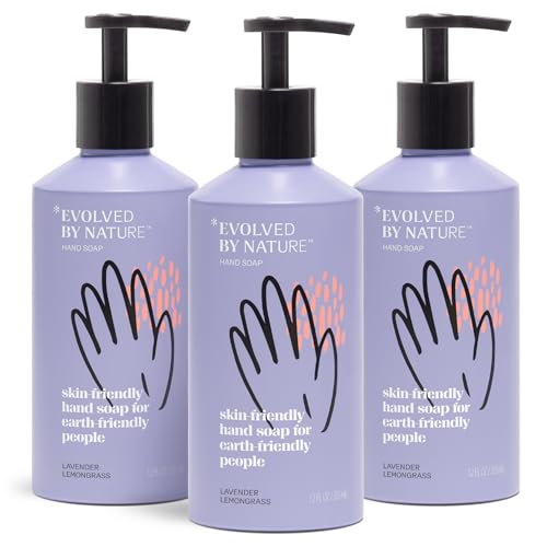 Evolved By Nature Liquid Hand Soap, 12 Oz (Variety Pack of 3) - Unscented, Rosemary Lemon, and Lavender Lemongrass - Biodegradabe