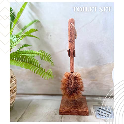 Gaia Guy Coconut Wood Toilet Brush with Wood Stand (Coconut Oil Stained) | Eco-Friendly Plastic Free Toilet Brush with Wooden Toilet Brush Holder | Zero Waste Toilet Brush