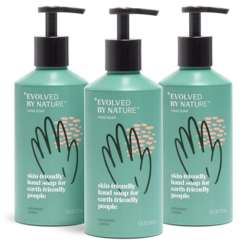 Evolved By Nature Liquid Hand Soap, 12 Oz (Variety Pack of 3) - Unscented, Rosemary Lemon, and Lavender Lemongrass - Biodegradabe