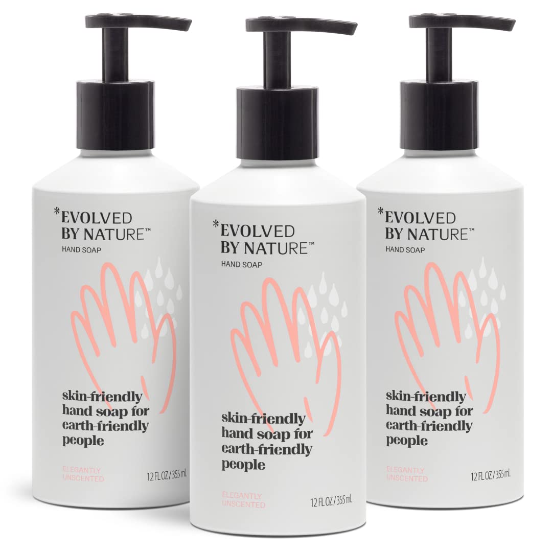 Evolved By Nature Liquid Hand Soap, 12 Oz (Variety Pack of 3) - Unscented, Rosemary Lemon, and Lavender Lemongrass - Biodegradabe