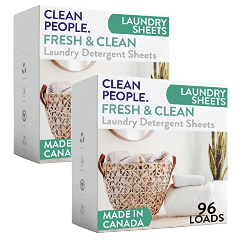 Clean People Laundry Detergent Sheets - Plant-Based, Hypoallergenic Laundry Soap - Ultra Concentrated, Plastic Free Packaging, Natural Ingredients, Stain Fighting - Fresh Scent, 96 Pack