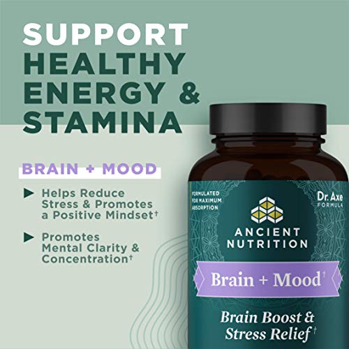 Stress Relief and Brain Supplement by Ancient Nutrition, Brain and Mood, Made with Ashwagandha, Lion's Mane to Help Reduce Stress, Gluten Free, Paleo and Keto Friendly, 60 Capsules