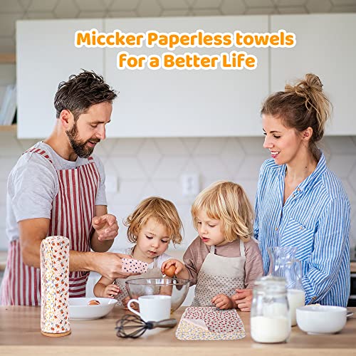 Mikccer Reusable Paper Towels Roll, 25 Packs Eco Friendly Washable Cotton Flannel Paper Towels, w/Cardboard Roll, 10 X 10 in Super Soft, Absorbent, Fits on All Holders Kitchen Unpaper Towels