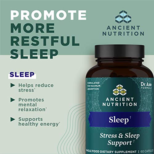 Ancient Nutrition Ashwagandha for Sleep Support, for Stress and Sleep Support, Promotes Mental Relaxation, Gluten Free, Paleo and Keto Friendly, 60 Capsules