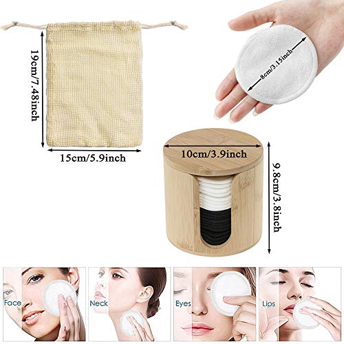 VIDELLY 20 Pieces Reusable Makeup Remover Pads Bamboo Cotton Makeup Remover Pads Eco Friendly Cotton Rounds Organic Washable Facial Cleansing Round Cotton Pad Bamboo Face Pads with Laundry Bag,Black