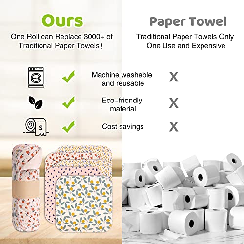 Mikccer Reusable Paper Towels Roll, 25 Packs Eco Friendly Washable Cotton Flannel Paper Towels, w/Cardboard Roll, 10 X 10 in Super Soft, Absorbent, Fits on All Holders Kitchen Unpaper Towels