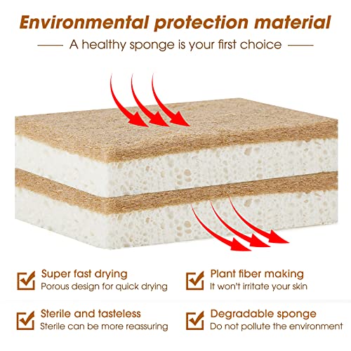 GREENTH PRO 10 Pack Nature Dish Sponge - Natural Kitchen Sponge - Eco Friendly Coconut Fiber and Wood Cellulose Scrubber Sponge