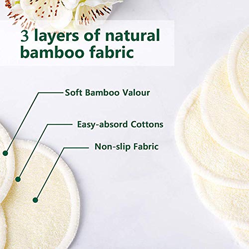 VIDELLY 20 Pieces Reusable Makeup Remover Pads Bamboo Cotton Makeup Remover Pads Eco Friendly Cotton Rounds Organic Washable Facial Cleansing Round Cotton Pad Bamboo Face Pads with Laundry Bag,Black