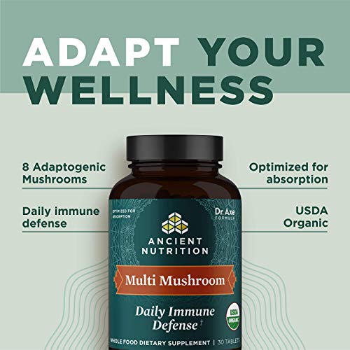 Ancient Nutrition Mushroom Supplement, Organic Multi Mushroom Immune Support Tablet, Supports Stress Response, Gluten Free, Paleo and Keto Friendly, 60 Count