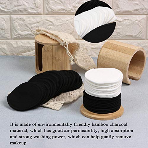 VIDELLY 20 Pieces Reusable Makeup Remover Pads Bamboo Cotton Makeup Remover Pads Eco Friendly Cotton Rounds Organic Washable Facial Cleansing Round Cotton Pad Bamboo Face Pads with Laundry Bag,Black