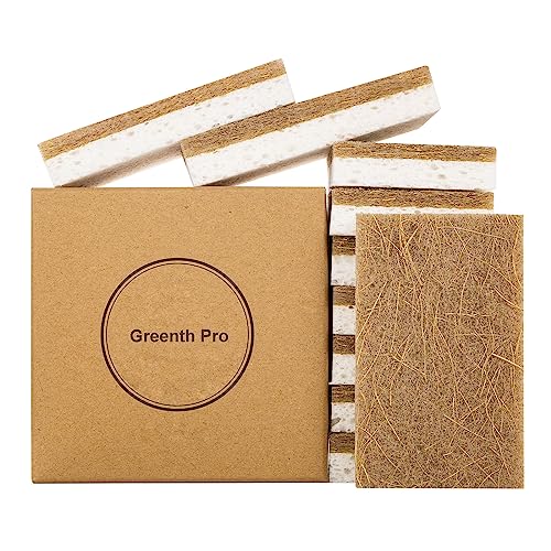 GREENTH PRO 10 Pack Nature Dish Sponge - Natural Kitchen Sponge - Eco Friendly Coconut Fiber and Wood Cellulose Scrubber Sponge