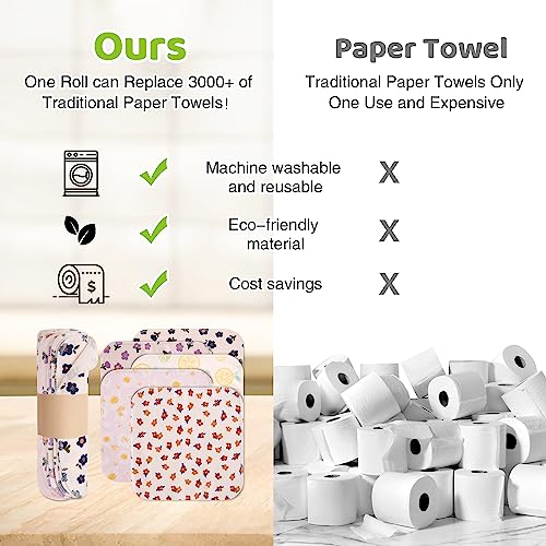 Mikccer Reusable Paper Towels Roll, 25 Packs Eco Friendly Washable Cotton Flannel Paper Towels, w/Cardboard Roll, 10 X 10 in Super Soft, Absorbent, Fits on All Holders Kitchen Unpaper Towels