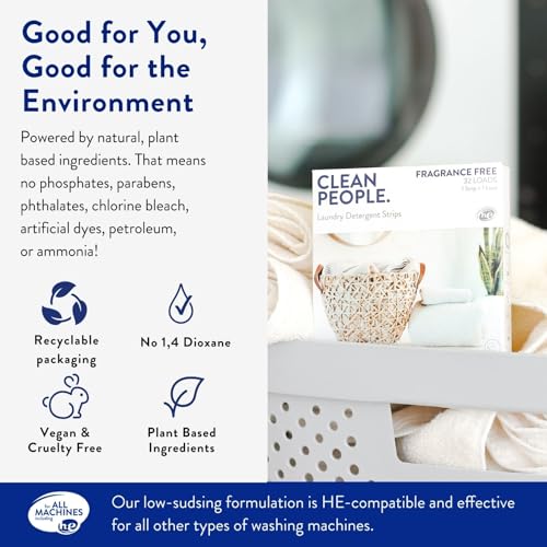 Clean People Laundry Detergent Sheets - Plant-Based, Hypoallergenic Laundry Soap - Ultra Concentrated, Plastic Free Packaging, Natural Ingredients, Stain Fighting - Fresh Scent, 96 Pack