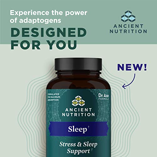 Ancient Nutrition Ashwagandha for Sleep Support, for Stress and Sleep Support, Promotes Mental Relaxation, Gluten Free, Paleo and Keto Friendly, 60 Capsules