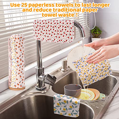 Mikccer Reusable Paper Towels Roll, 25 Packs Eco Friendly Washable Cotton Flannel Paper Towels, w/Cardboard Roll, 10 X 10 in Super Soft, Absorbent, Fits on All Holders Kitchen Unpaper Towels