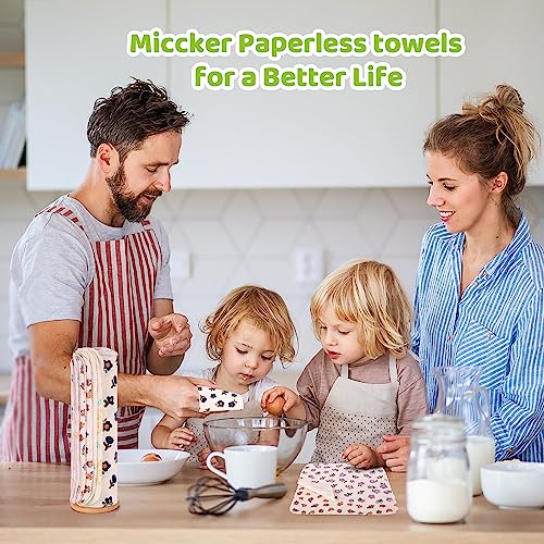 Mikccer Reusable Paper Towels Roll, 25 Packs Eco Friendly Washable Cotton Flannel Paper Towels, w/Cardboard Roll, 10 X 10 in Super Soft, Absorbent, Fits on All Holders Kitchen Unpaper Towels