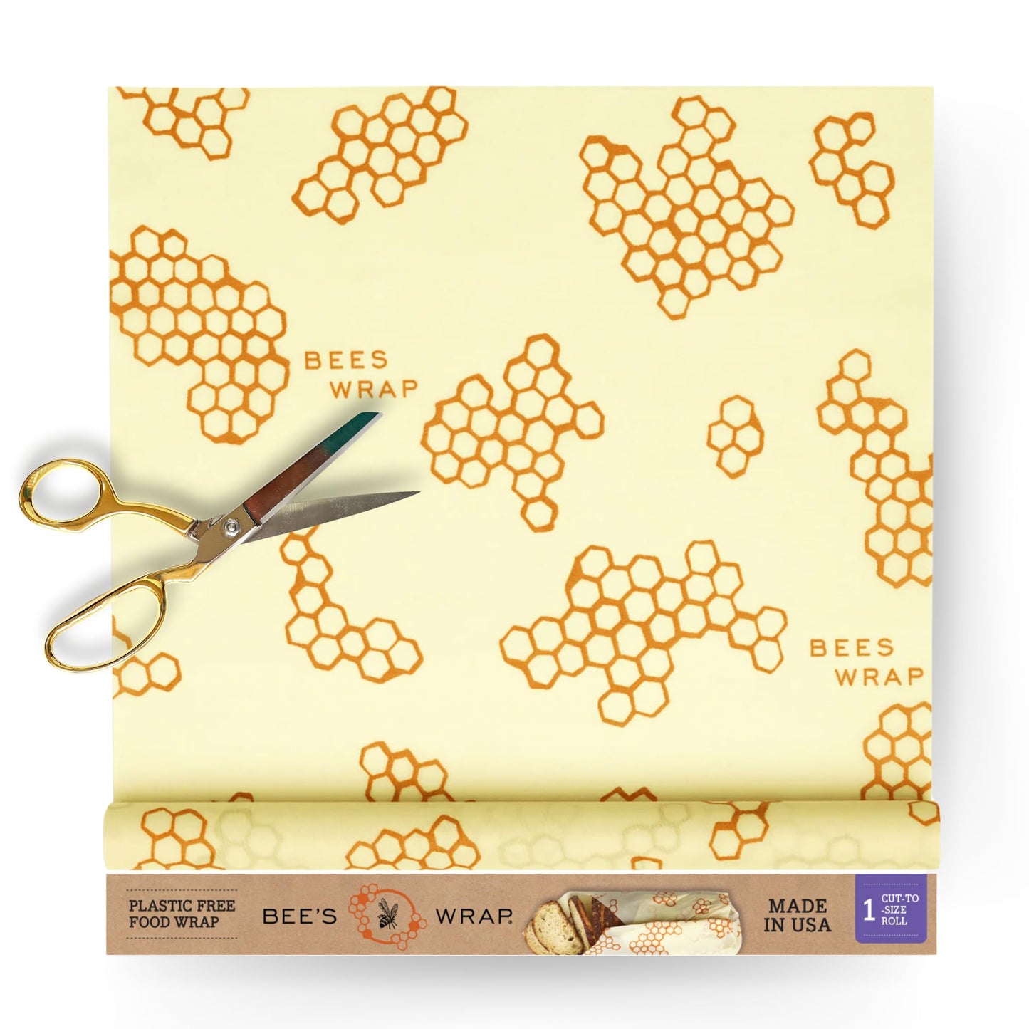 Bee's Wrap Reusable Beeswax Food Wraps Made in the USA, Eco Friendly Beeswax Food Wrap, Sustainable Food Storage Containers, Organic Cotton Food Wrap, XXL Cut To Size Wax Paper Roll, Honeycomb Pattern