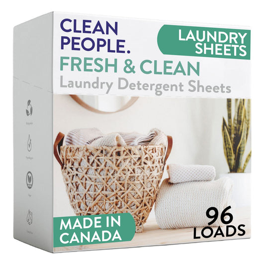 Clean People Laundry Detergent Sheets - Plant-Based, Hypoallergenic Laundry Soap - Ultra Concentrated, Plastic Free Packaging, Natural Ingredients, Stain Fighting - Fresh Scent, 96 Pack