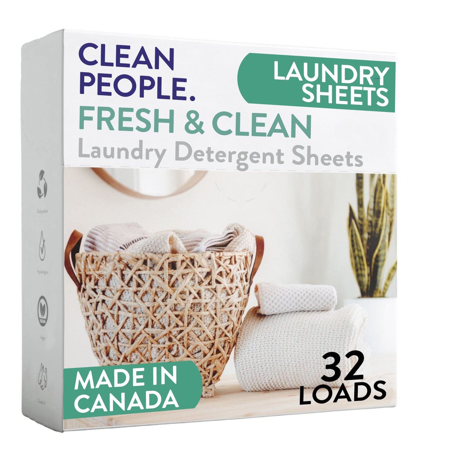 Clean People Laundry Detergent Sheets - Plant-Based, Hypoallergenic Laundry Soap - Ultra Concentrated, Plastic Free Packaging, Natural Ingredients, Stain Fighting - Fresh Scent, 96 Pack