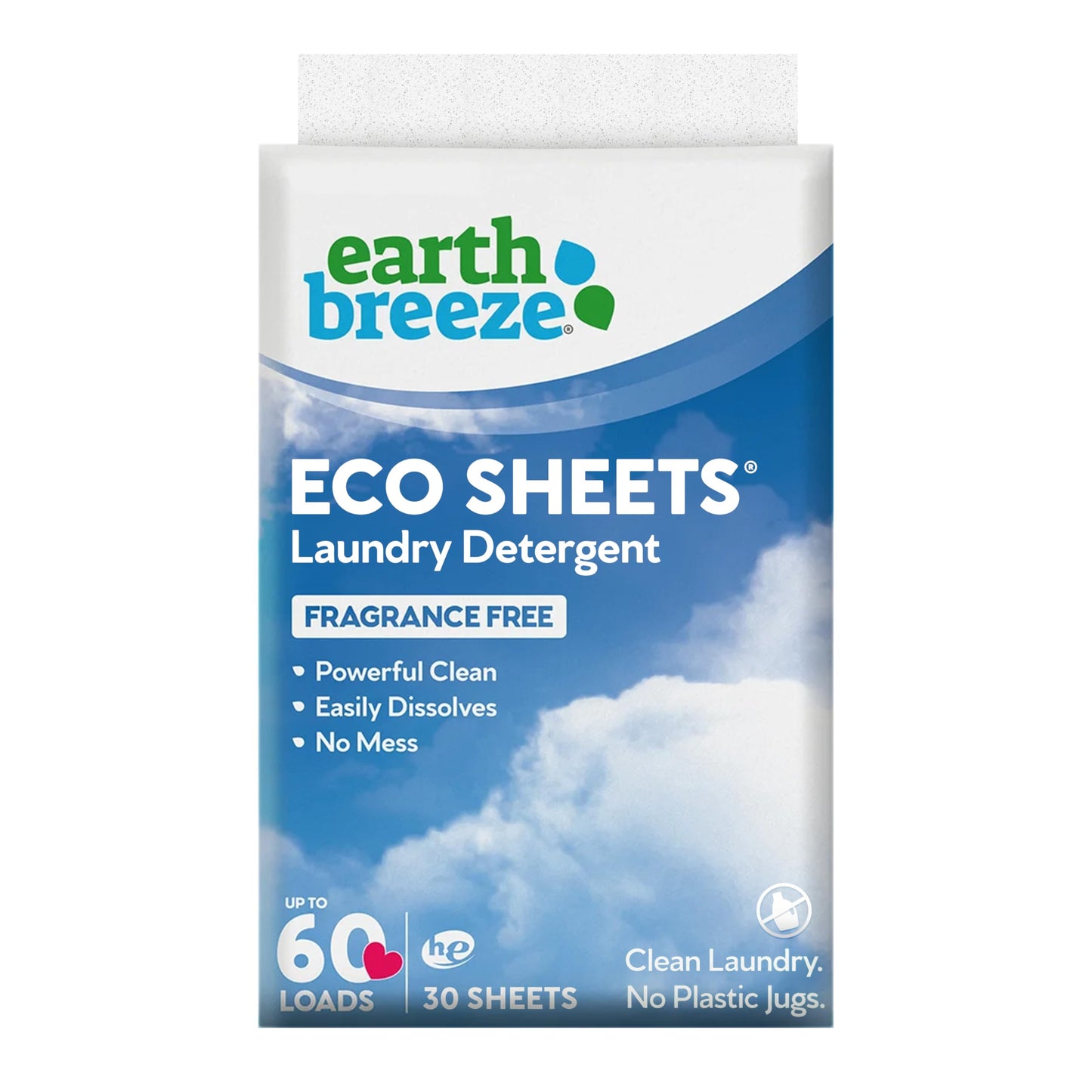 Earth Breeze Laundry Detergent Sheets - Fresh Scent - No Plastic Jug (60 Loads) 30 Sheets, Liquidless Technology…