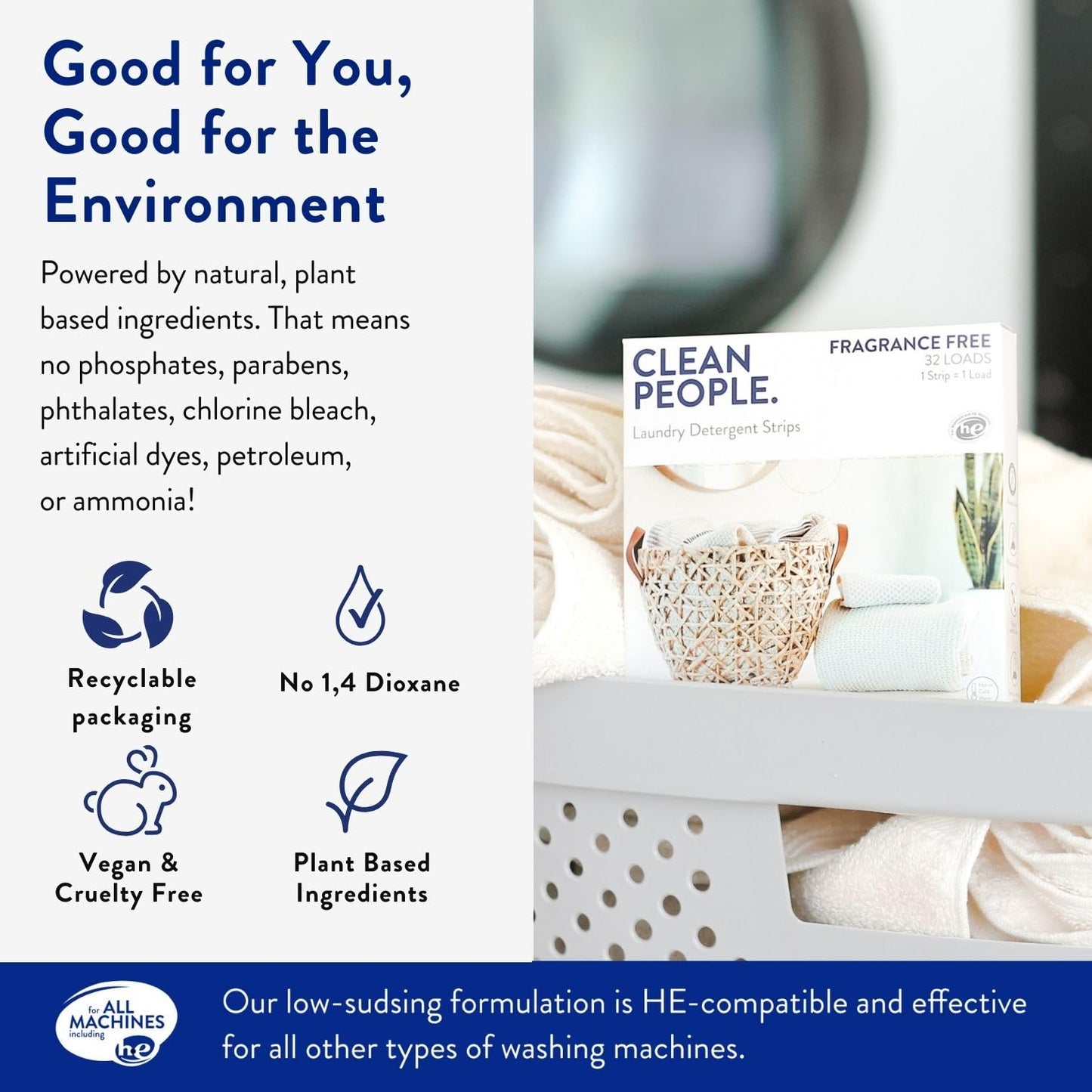 Clean People Laundry Detergent Sheets - Plant-Based, Hypoallergenic Laundry Soap - Ultra Concentrated, Plastic Free Packaging, Natural Ingredients, Stain Fighting - Fresh Scent, 96 Pack