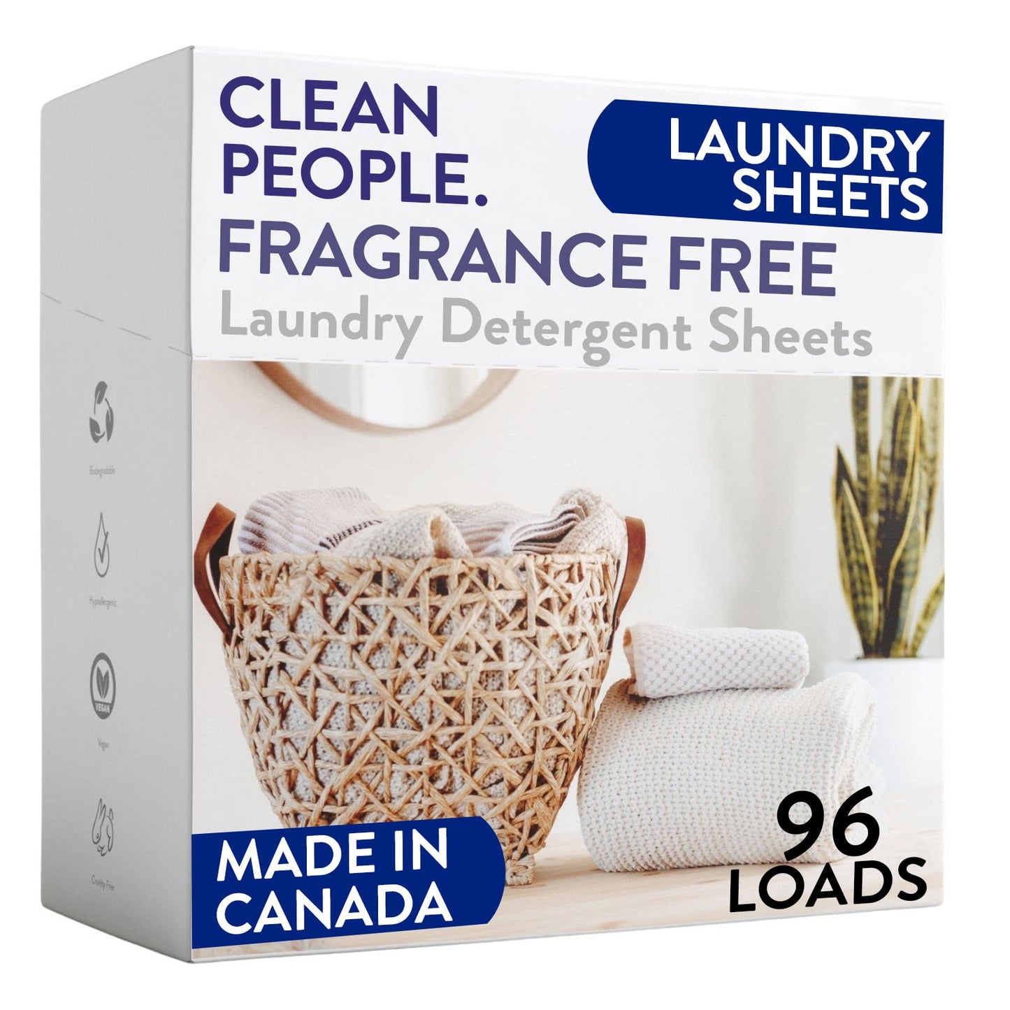 Clean People Laundry Detergent Sheets - Plant-Based, Hypoallergenic Laundry Soap - Ultra Concentrated, Plastic Free Packaging, Natural Ingredients, Stain Fighting - Fresh Scent, 96 Pack