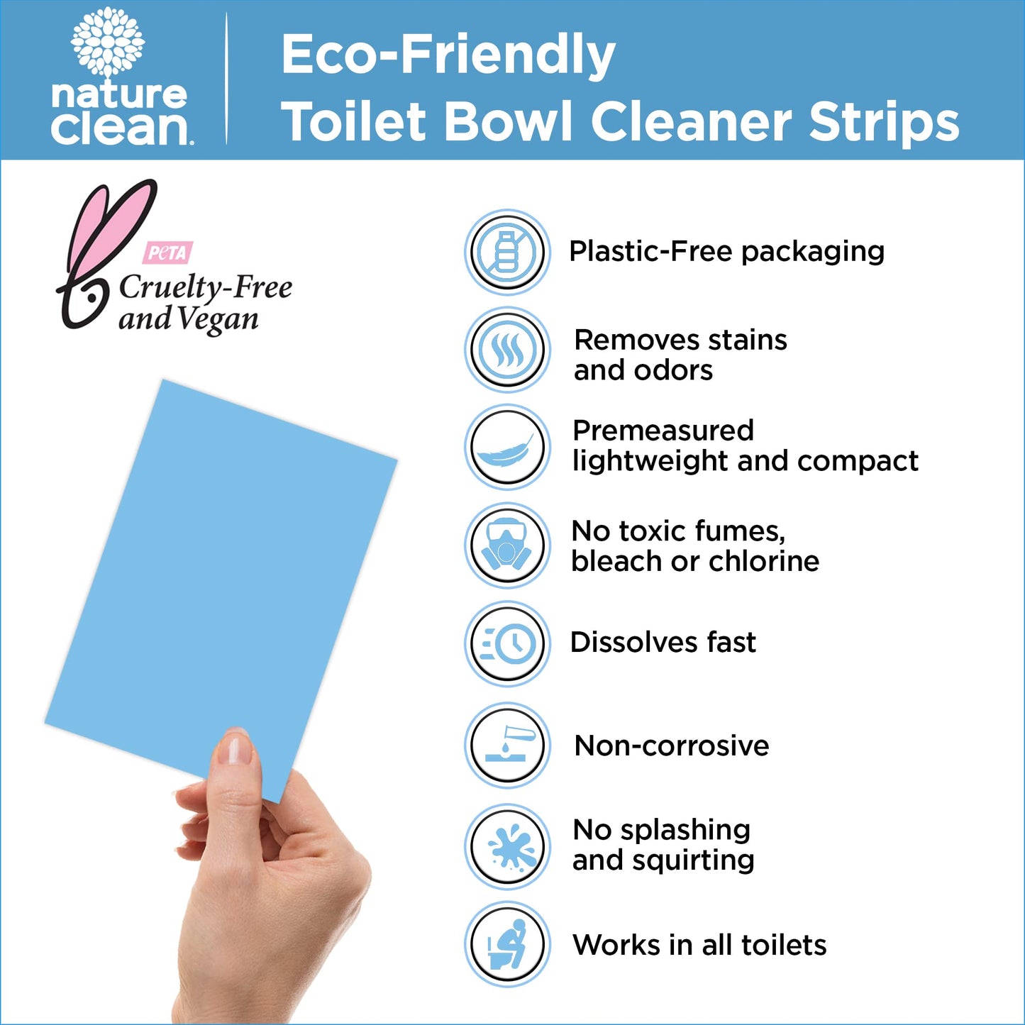 Nature Clean Non-Toxic Toilet Bowl Cleaners Strips 36 count, Plastic-Free Packaging, Natural Toilet Cleaner Septic Safe, Refresh Toilets & Bathroom. No Splash