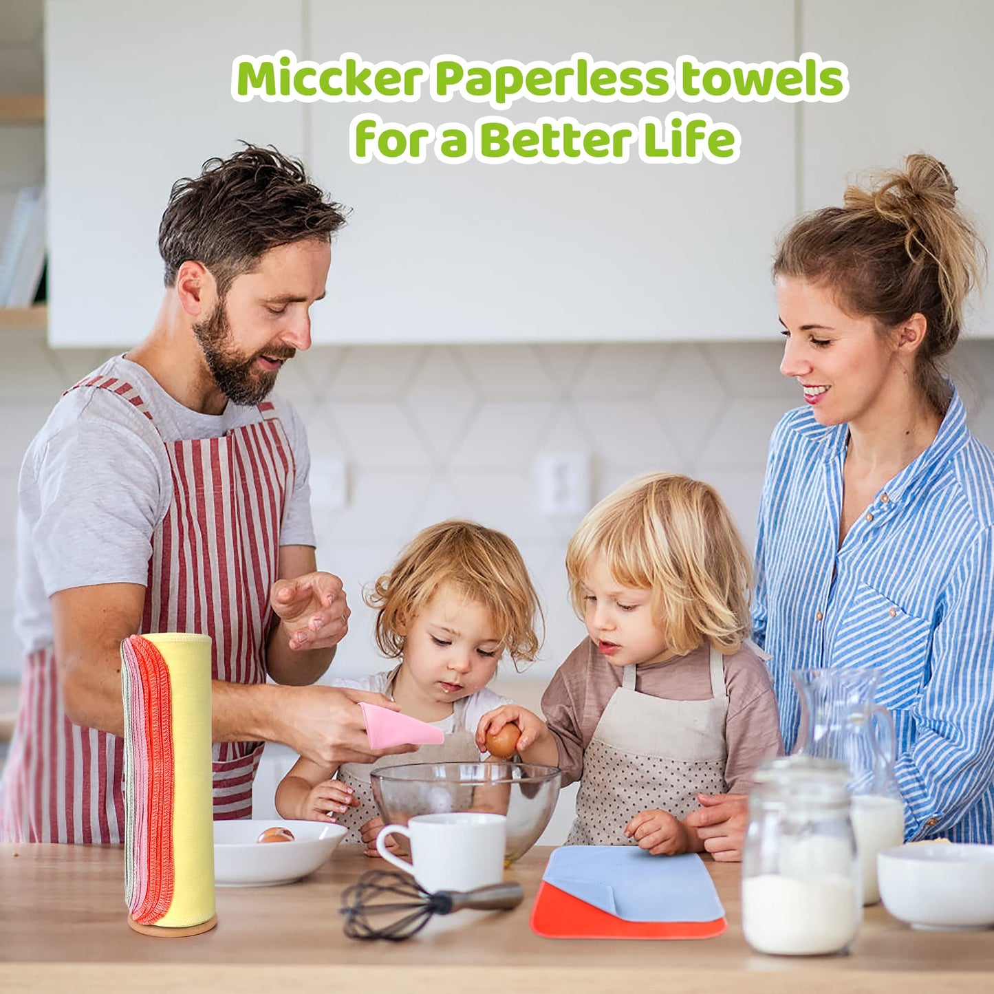 Mikccer Reusable Paper Towels Roll, 25 Packs Eco Friendly Washable Cotton Flannel Paper Towels, w/Cardboard Roll, 10 X 10 in Super Soft, Absorbent, Fits on All Holders Kitchen Unpaper Towels