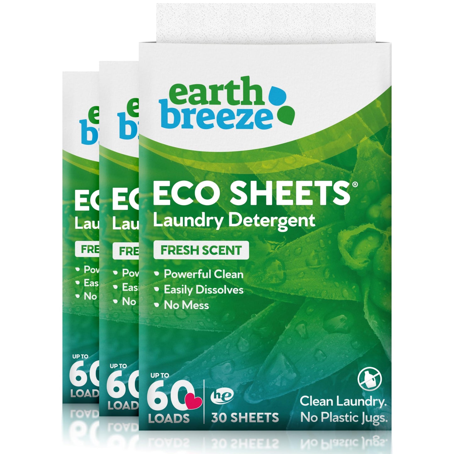 Earth Breeze Laundry Detergent Sheets - Fresh Scent - No Plastic Jug (60 Loads) 30 Sheets, Liquidless Technology…