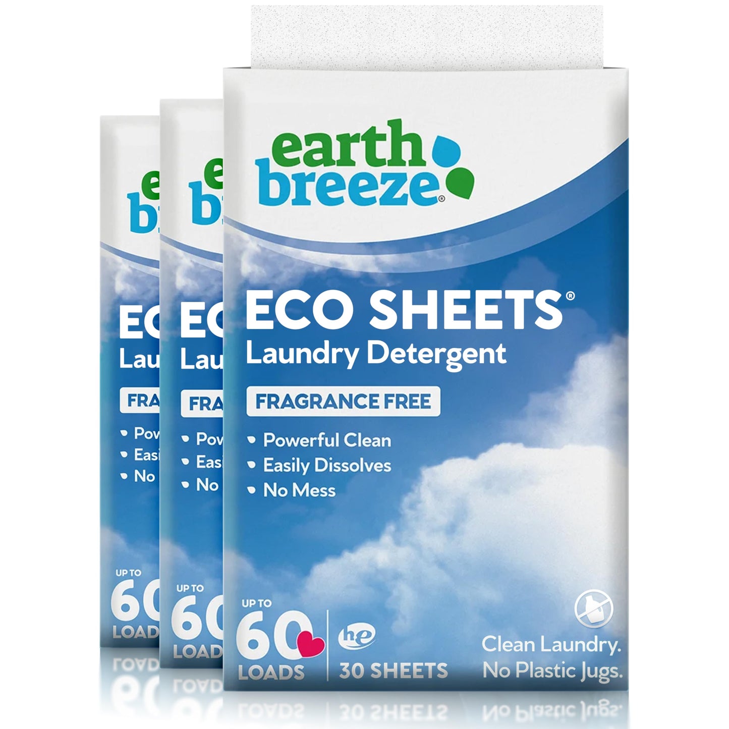 Earth Breeze Laundry Detergent Sheets - Fresh Scent - No Plastic Jug (60 Loads) 30 Sheets, Liquidless Technology…