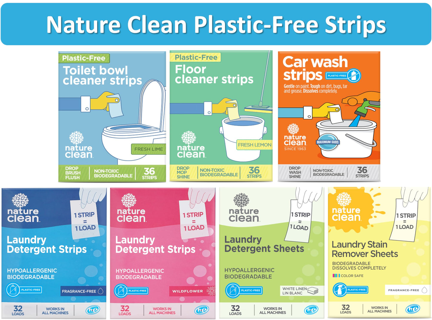 Nature Clean Non-Toxic Toilet Bowl Cleaners Strips 36 count, Plastic-Free Packaging, Natural Toilet Cleaner Septic Safe, Refresh Toilets & Bathroom. No Splash